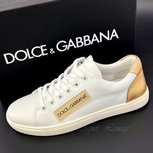 NEW DOLCE & GABBANA Gold Logo White Leather Portofino Sneakers EU 41 / US 10.5